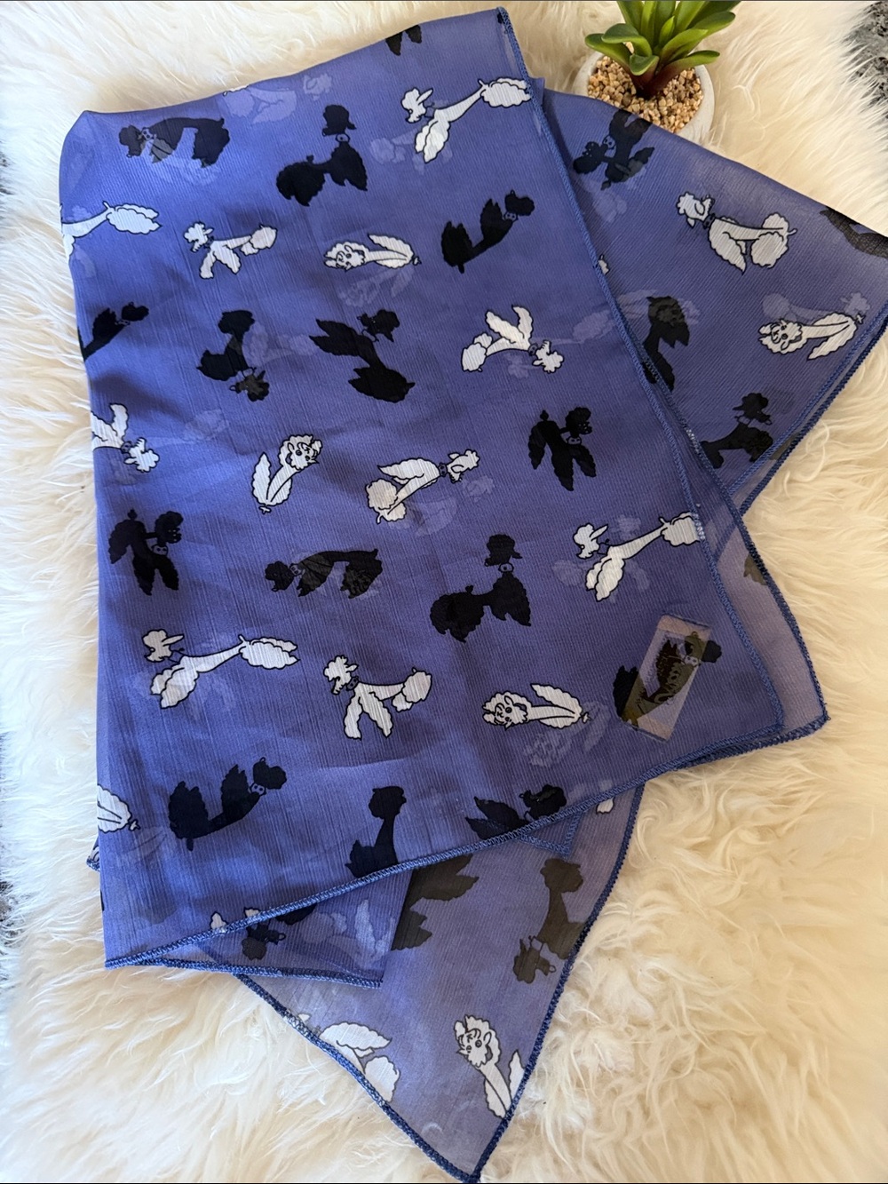 Poodle Max C London sheer, vintage-style chiffon 27” square scarf LikeNew
